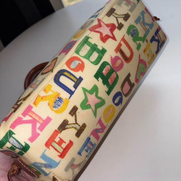 Dooney & Bourke Multicolor Alphabet Canvas Tote with Brown Leather Trim - Picture 6 of 8